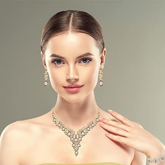 Wedding Bridal Bridesmaid Austrian Crystal Rhinestone Wedding Necklace Set - Picture 3 of 7